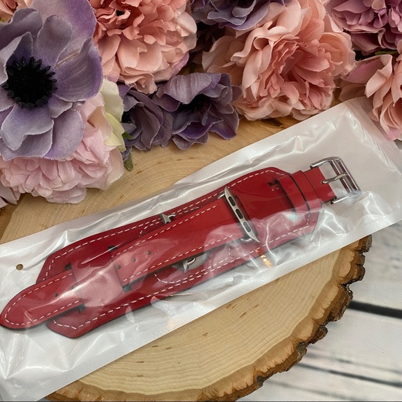 Vegan Leather Red Double Cuff Watchband for Apple - Picture 12 of 13